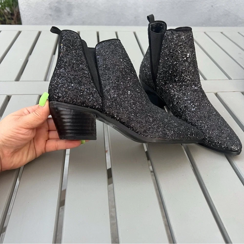 ZARA BLACK GLITTER ANKLE BOOTS BLOCK HEEL SIZE 36